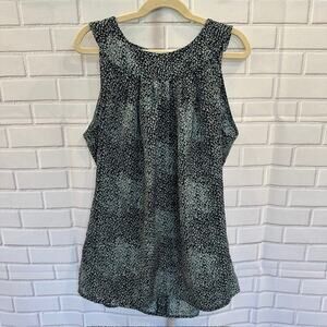Banana Republic Top Blouse Size 0 Sleeveless Shirt Button Front Green & White